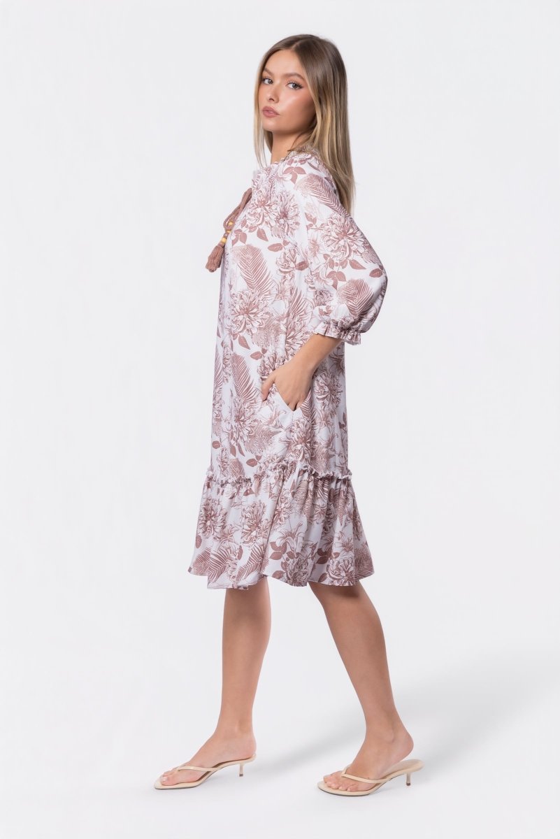 Clio Dress 40" (Beige White) - Dress - Yakira Bella