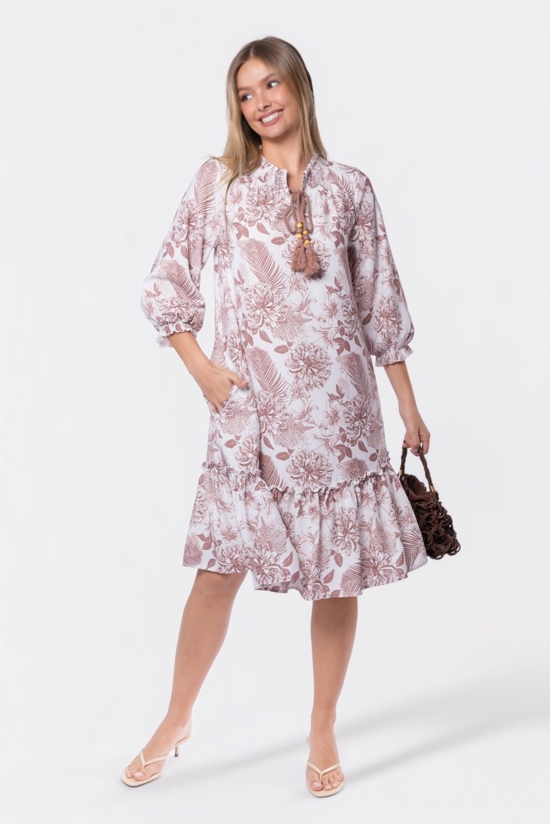 Clio Dress 40" (Beige White) - Dress - Yakira Bella