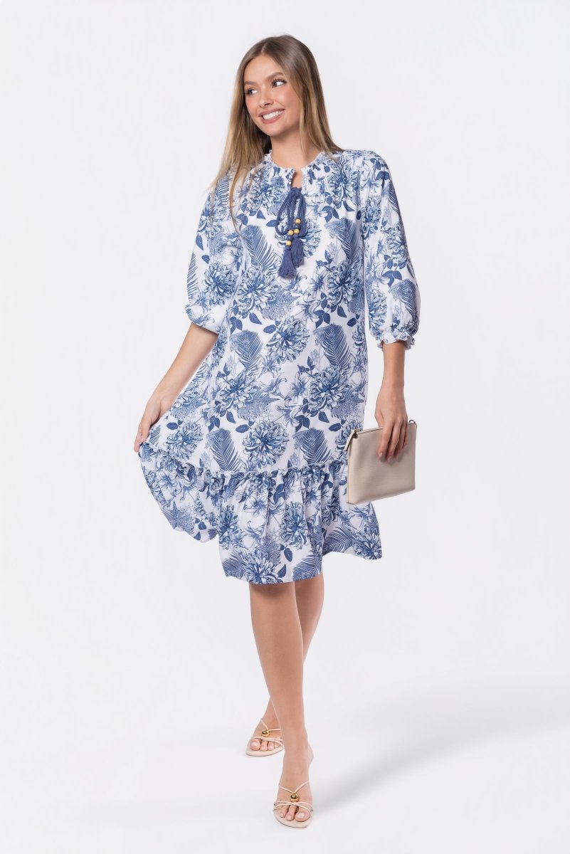 Clio Dress 40" (Blue White) - Dress - Yakira Bella