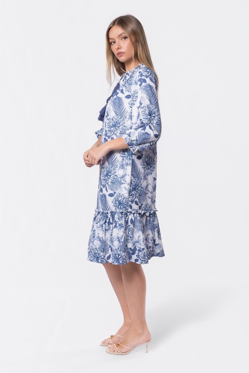 Clio Dress 40" (Blue White) - Dress - Yakira Bella