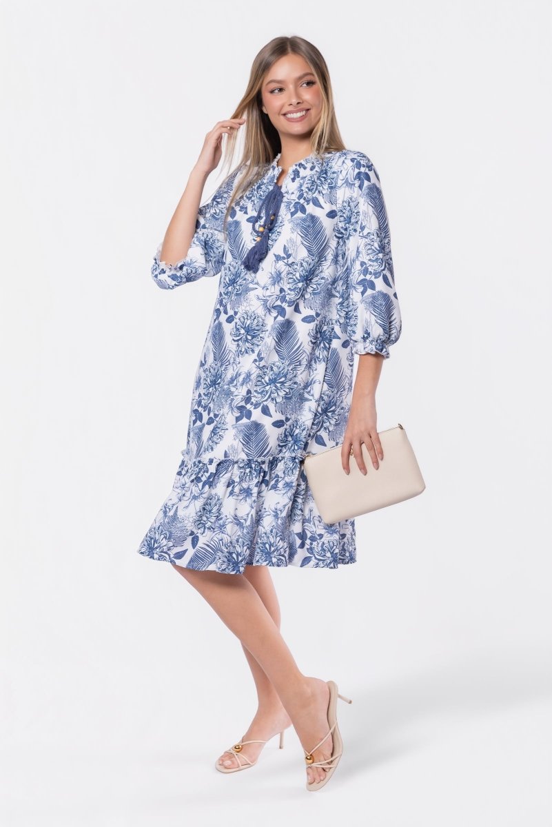 Clio Dress 40" (Blue White) - Dress - Yakira Bella