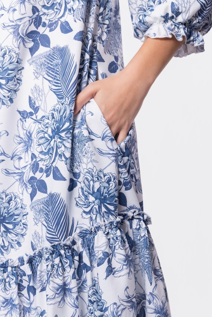 Clio Dress 40" (Blue White) - Dress - Yakira Bella