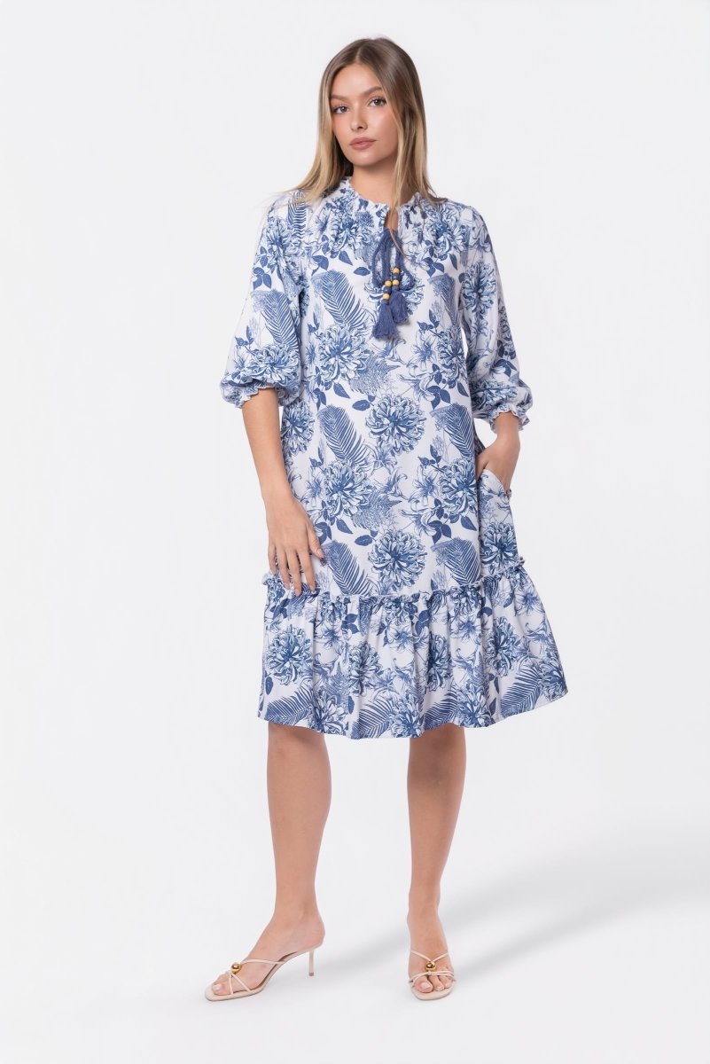 Clio Dress 40" (Blue White) - Dress - Yakira Bella