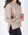 CREWNECK SIDE SLIT SWEATSHIRT (LIGHT MOCHA) - Top - Yakira Bella