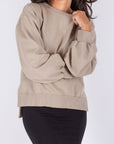 CREWNECK SIDE SLIT SWEATSHIRT (LIGHT MOCHA) - Top - Yakira Bella