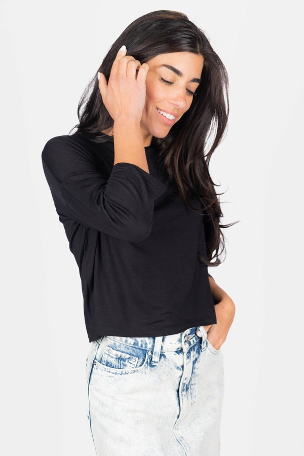 Cropped Tee (Jet Black) - Top - Yakira Bella