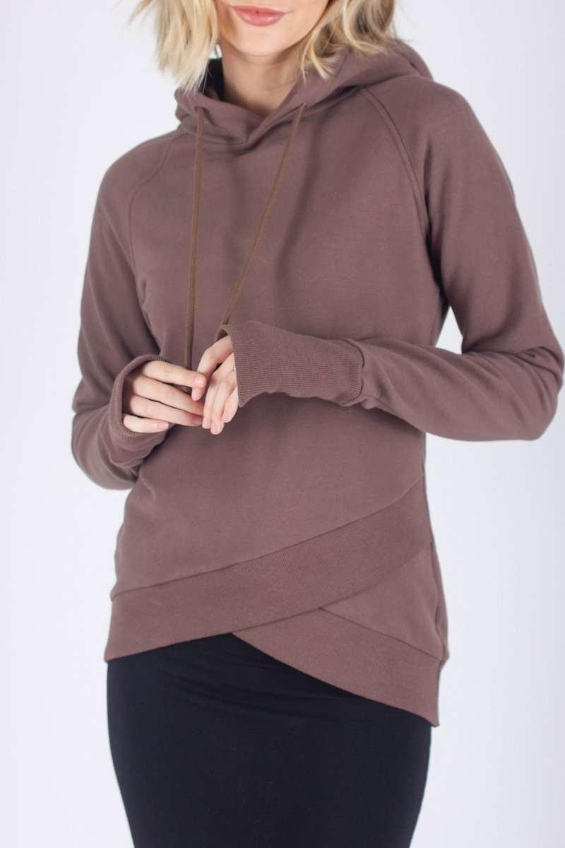 CROSSOVER HEM HOODIE (BROWN) - Top - Yakira Bella