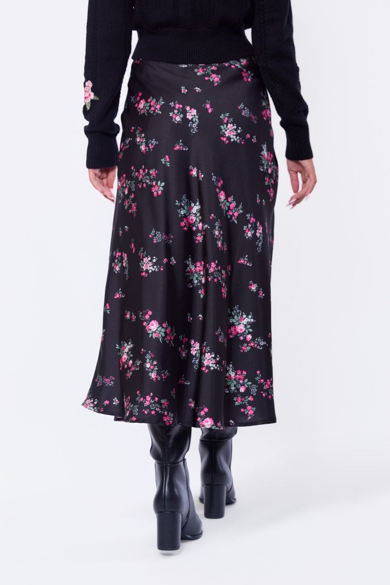 Dakota Skirt (Black Pink Flower) - Skirt - Yakira Bella