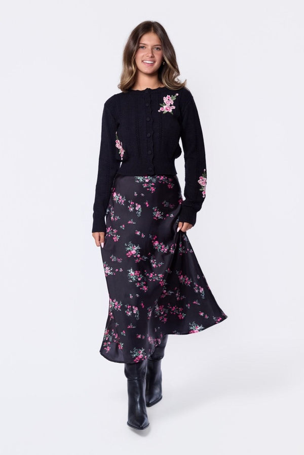 Dakota Skirt (Black Pink Flower) - Skirt - Yakira Bella