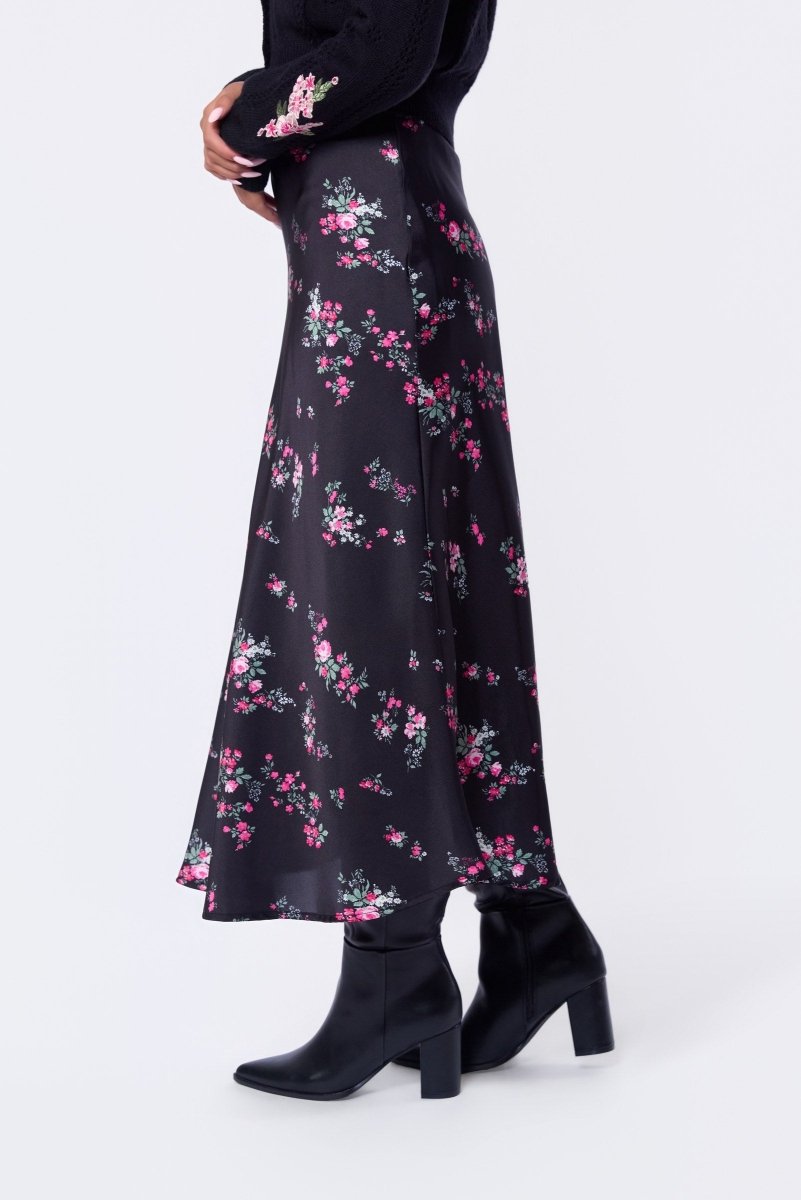 Dakota Skirt (Black Pink Flower) - Skirt - Yakira Bella