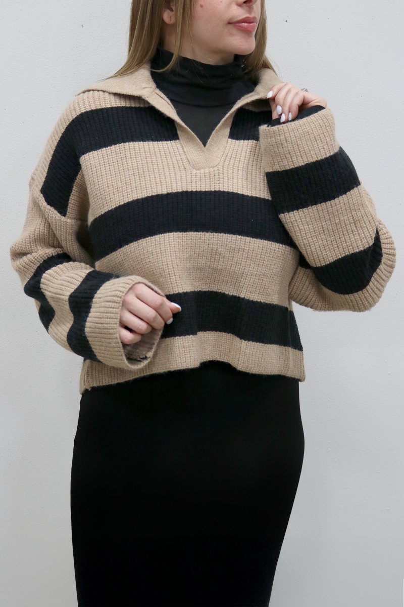 DANNA SWEATER (KHAKI/BLACK) - Top - Yakira Bella