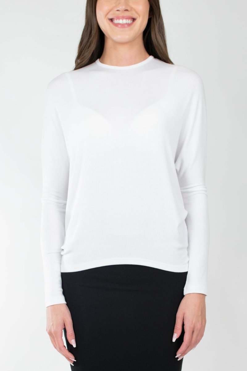 DOLMAN RIBBED CREW (WHITE) - Top - Yakira Bella