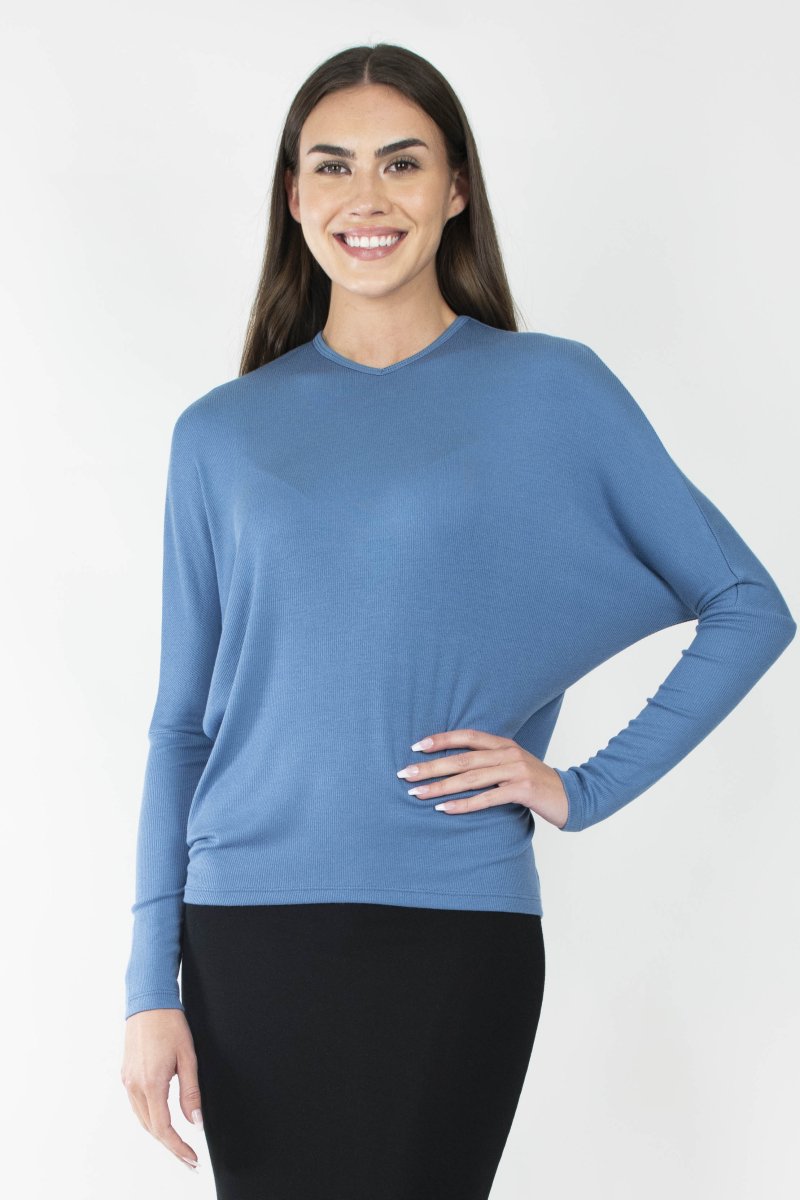 DOLMAN RIBBED V (DENIM) - Top - Yakira Bella