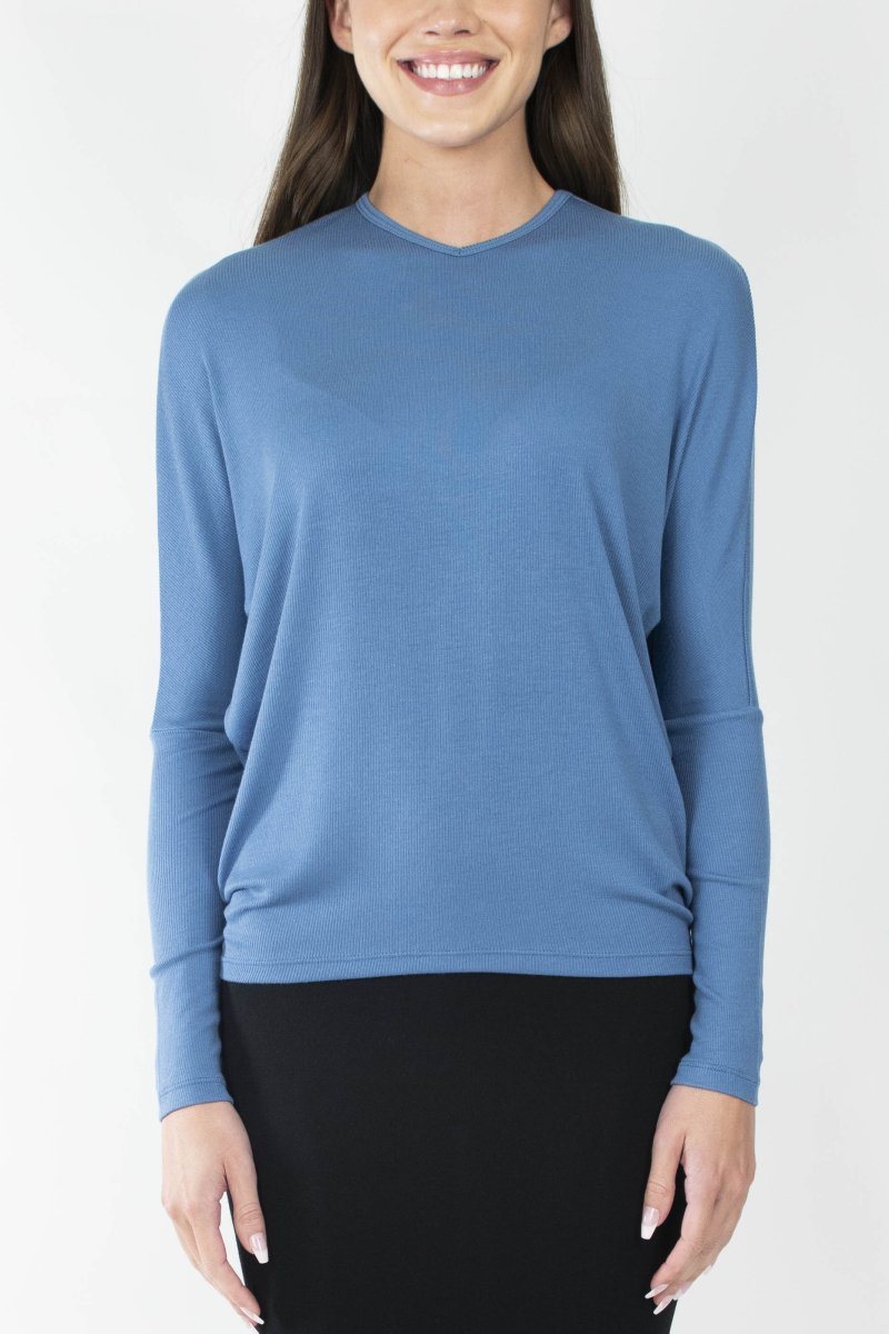 DOLMAN RIBBED V (DENIM) - Top - Yakira Bella