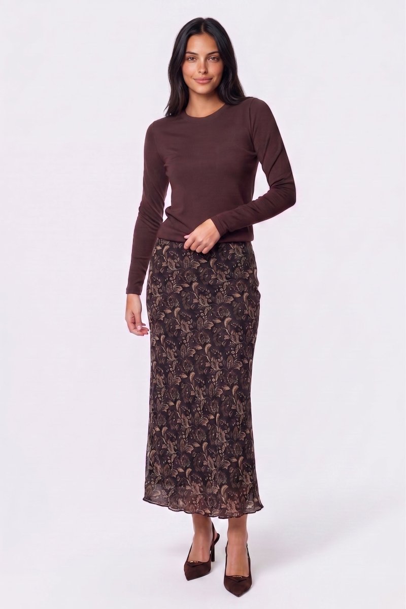 Elenia Skirt (Dark Brown Pattern) - Skirt - Yakira Bella