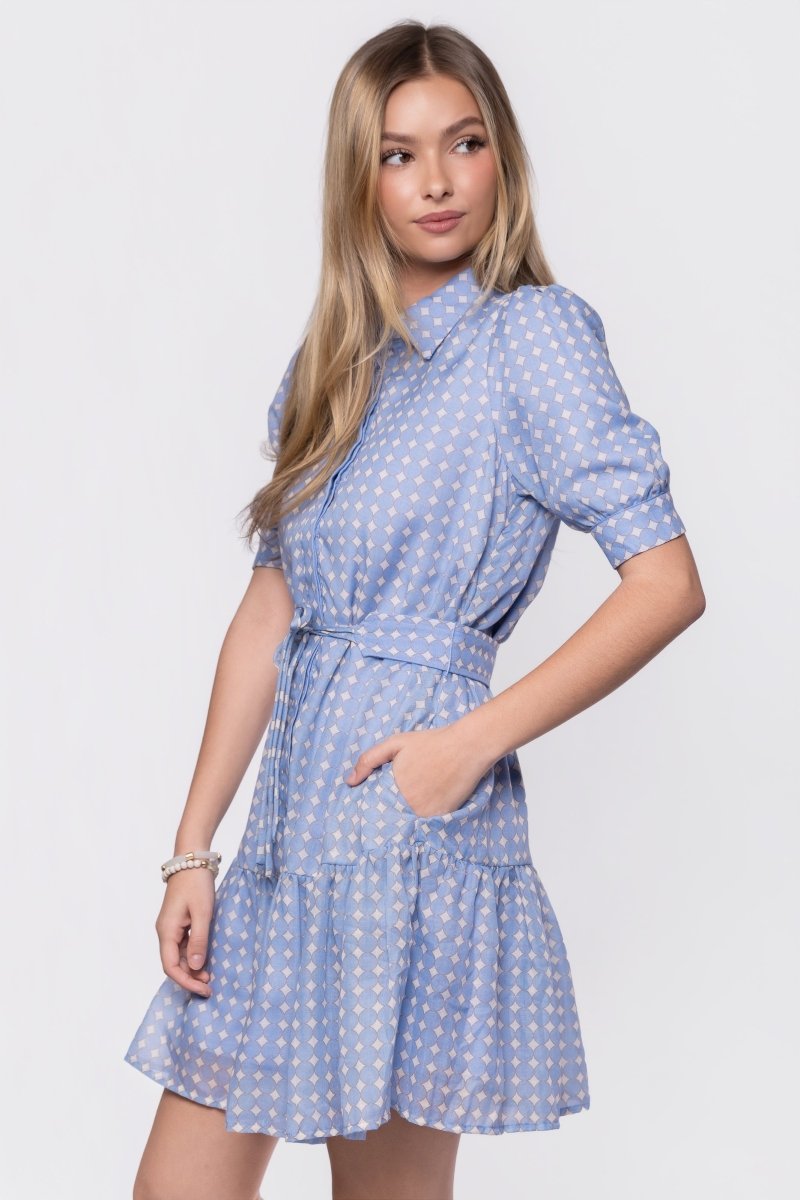 Elisa Dress 36" (White/Blue) - Dress - Yakira Bella