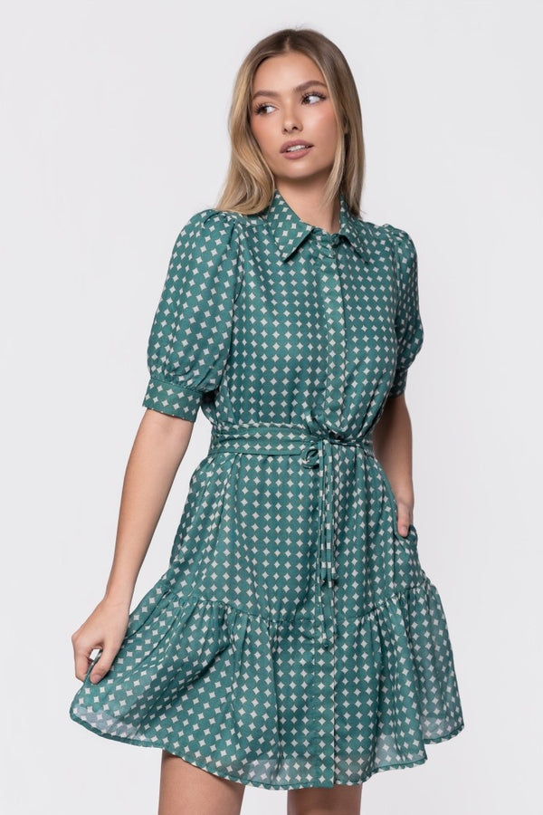 Elisa Dress 36" (White/Green) - Dress - Yakira Bella