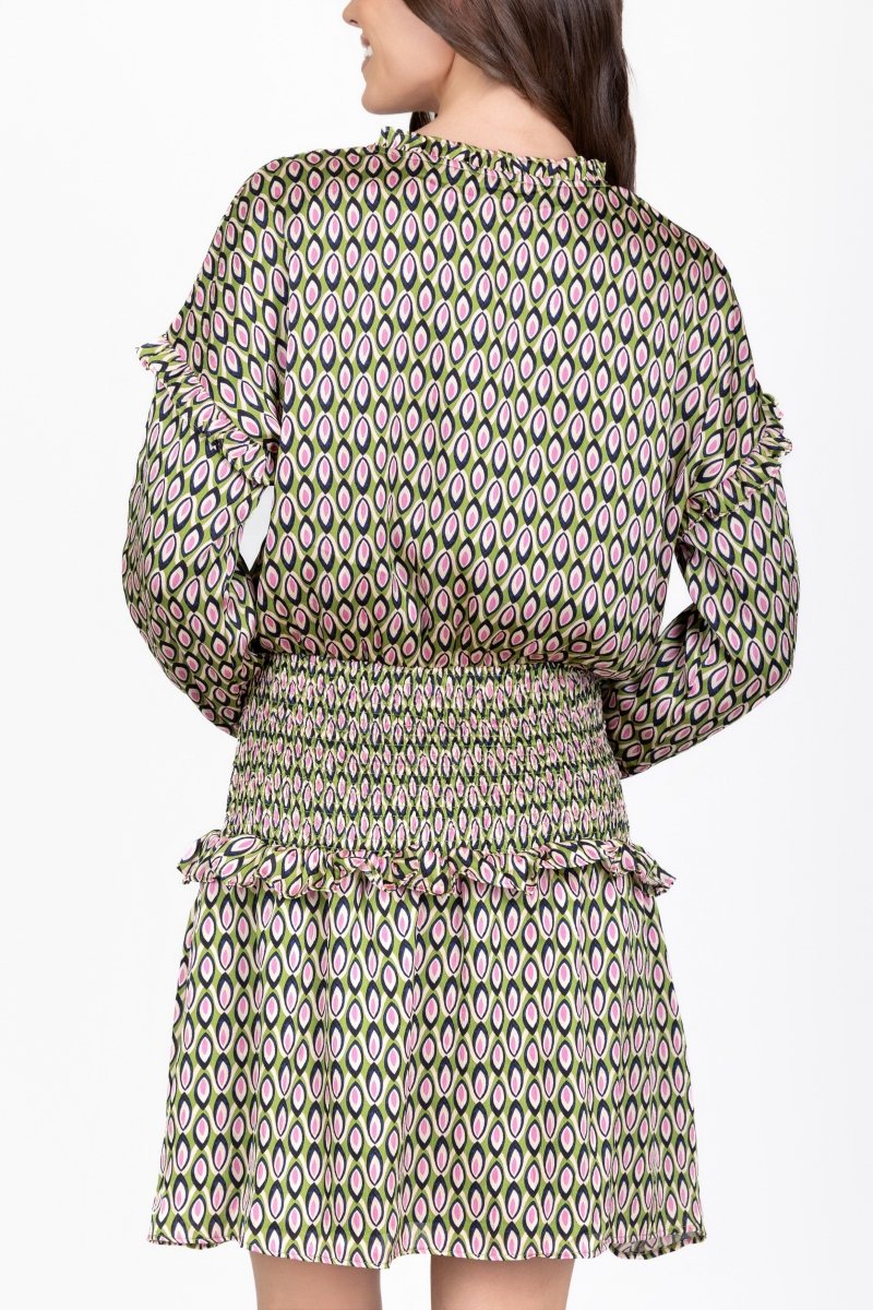 EMILY DRESS Long Sleeve (GREEN PATTERN) 37" - Dress - Yakira Bella