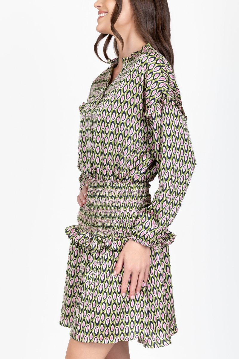 EMILY DRESS Long Sleeve (GREEN PATTERN) 41" - Dress - Yakira Bella