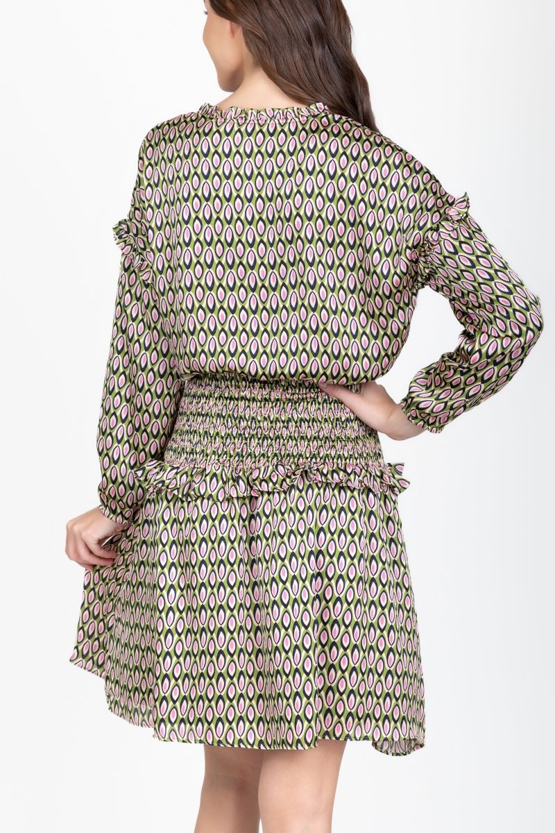 EMILY DRESS Long Sleeve (GREEN PATTERN) 41" - Dress - Yakira Bella