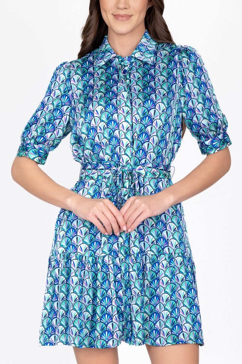 ESME DRESS Short Sleeve (BLUE PATTERN) 36" - Dress - Yakira Bella