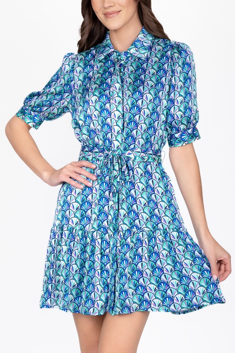 ESME DRESS Short Sleeve (BLUE PATTERN) 36" - Dress - Yakira Bella