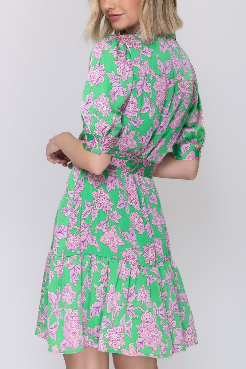 ESME DRESS Short Sleeve (GREEN/PINK) 37&quot; - Dress - Yakira Bella
