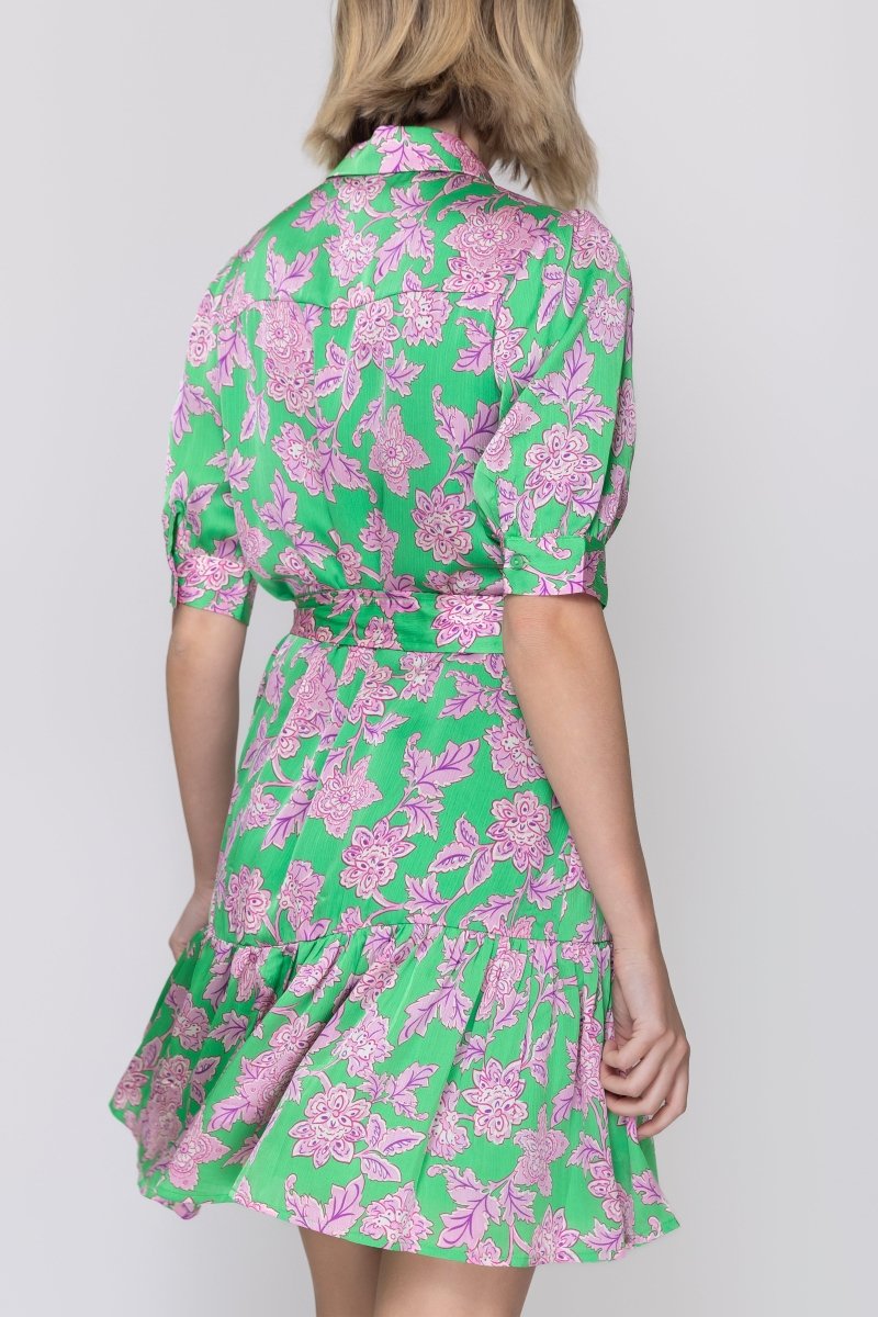 ESME DRESS Short Sleeve (GREEN/PINK) 37" - Dress - Yakira Bella