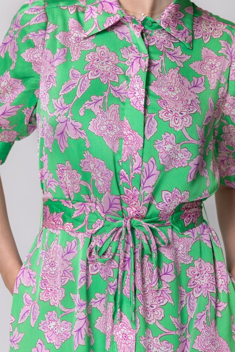 ESME DRESS Short Sleeve (GREEN/PINK) 37&quot; - Dress - Yakira Bella
