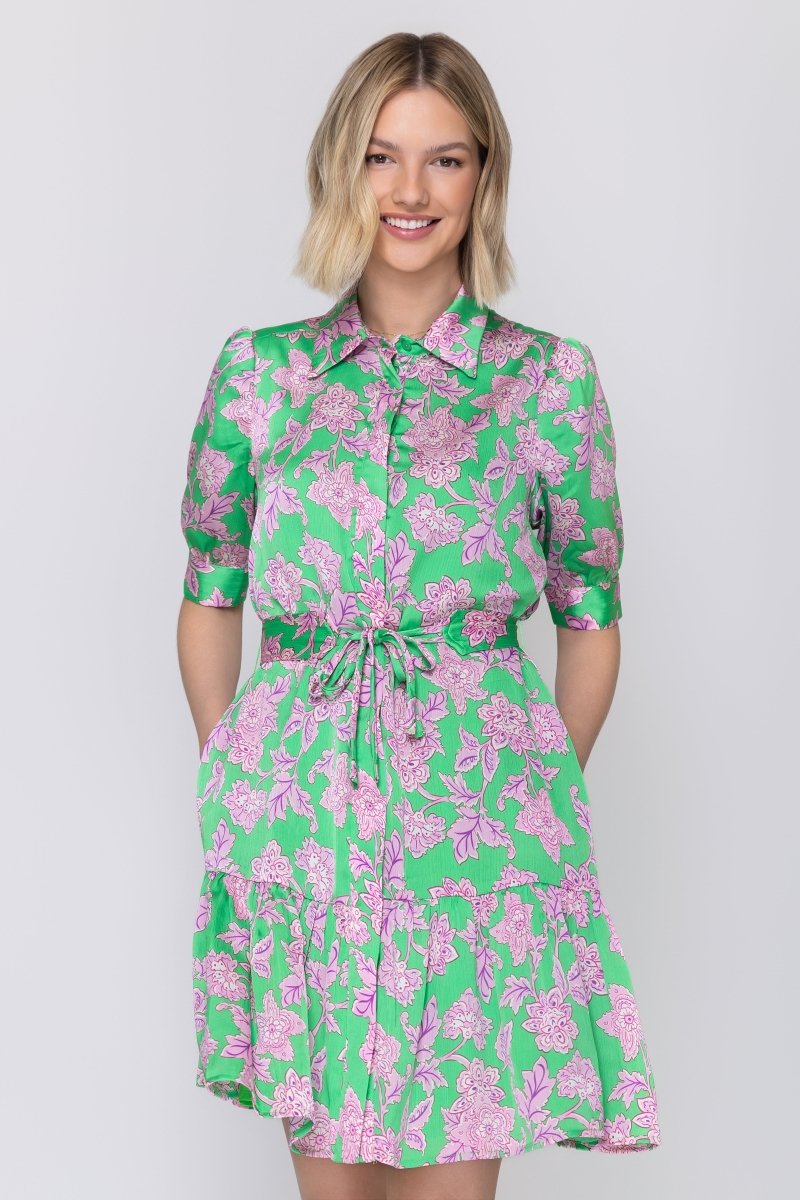 ESME DRESS Short Sleeve (GREEN/PINK) 37" - Dress - Yakira Bella