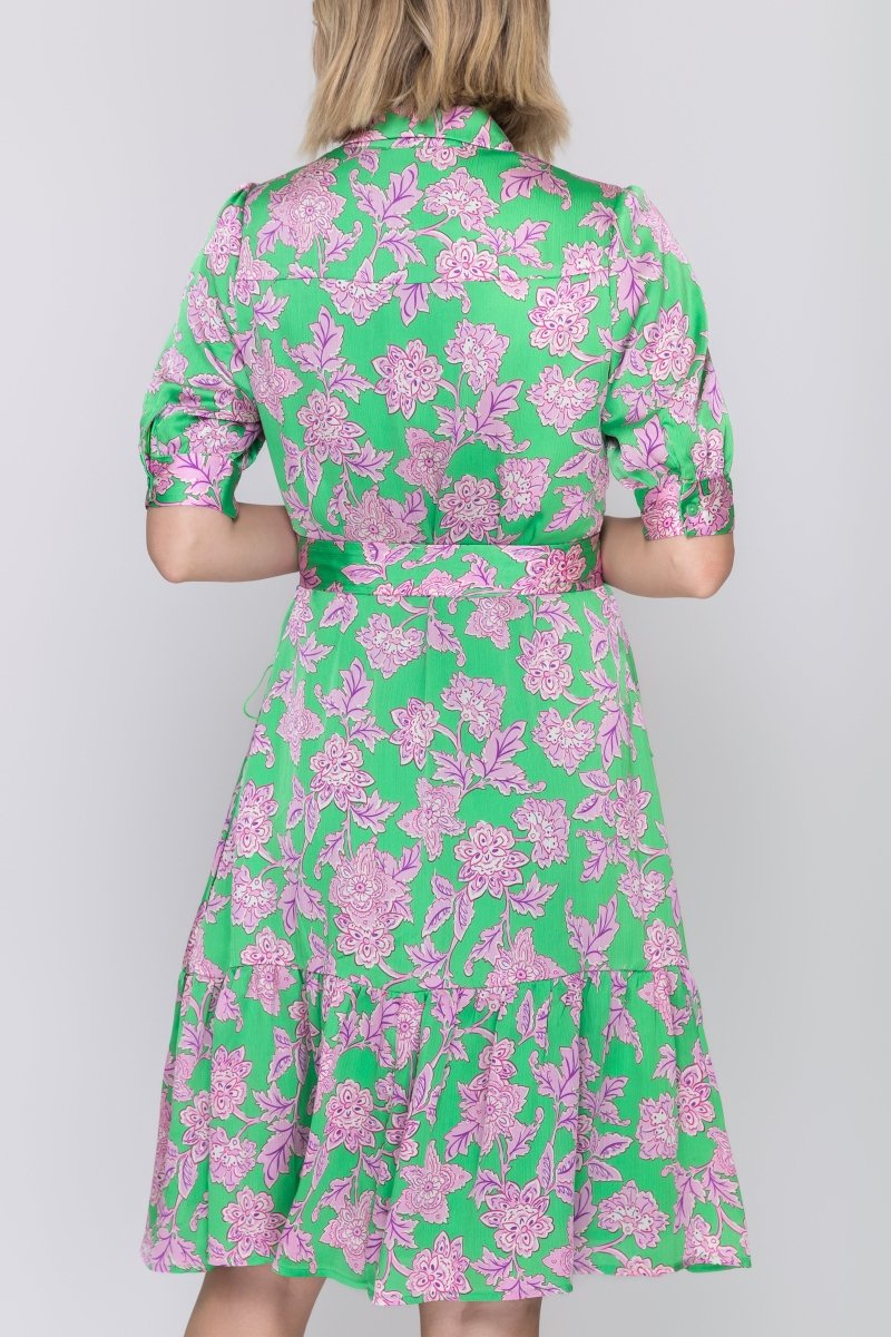 ESME DRESS Short Sleeve (GREEN/PINK) 41" - Dress - Yakira Bella