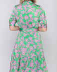 ESME DRESS Short Sleeve (GREEN/PINK) 41" - Dress - Yakira Bella