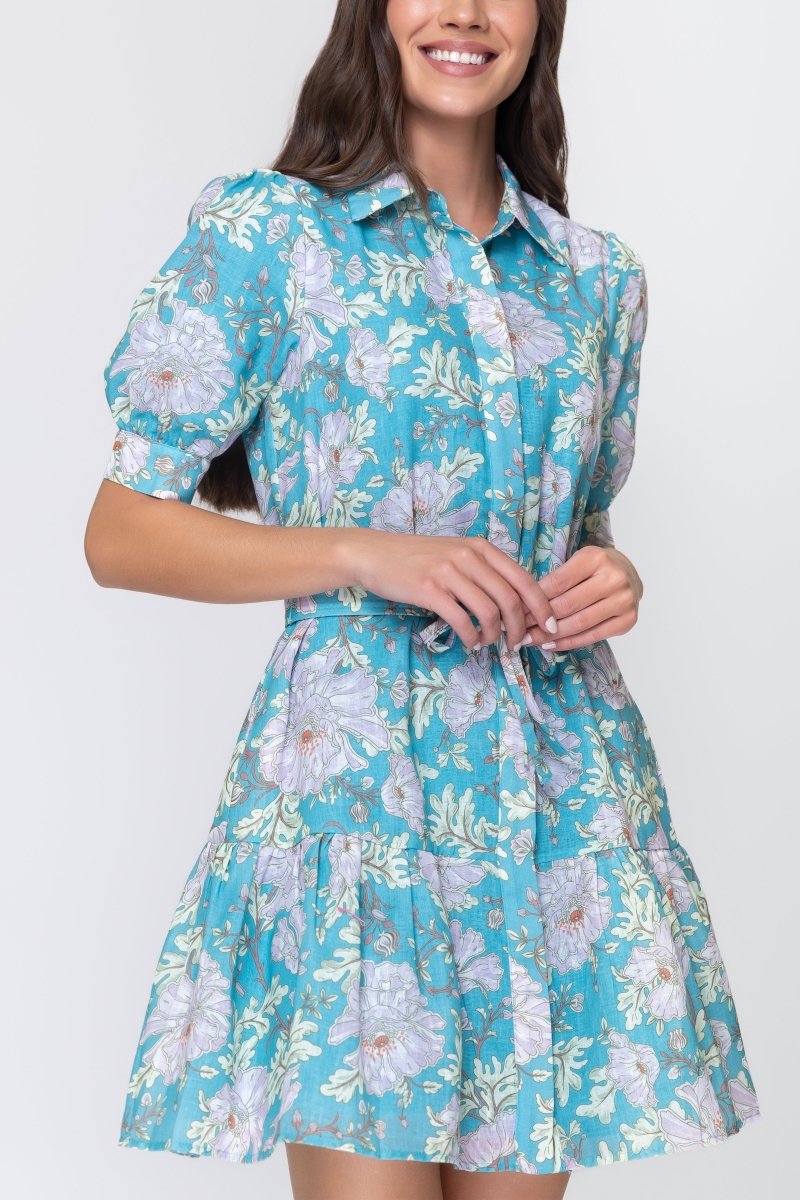Esme Dress Short Sleeve (Teal Flower) 36" - Dress - Yakira Bella