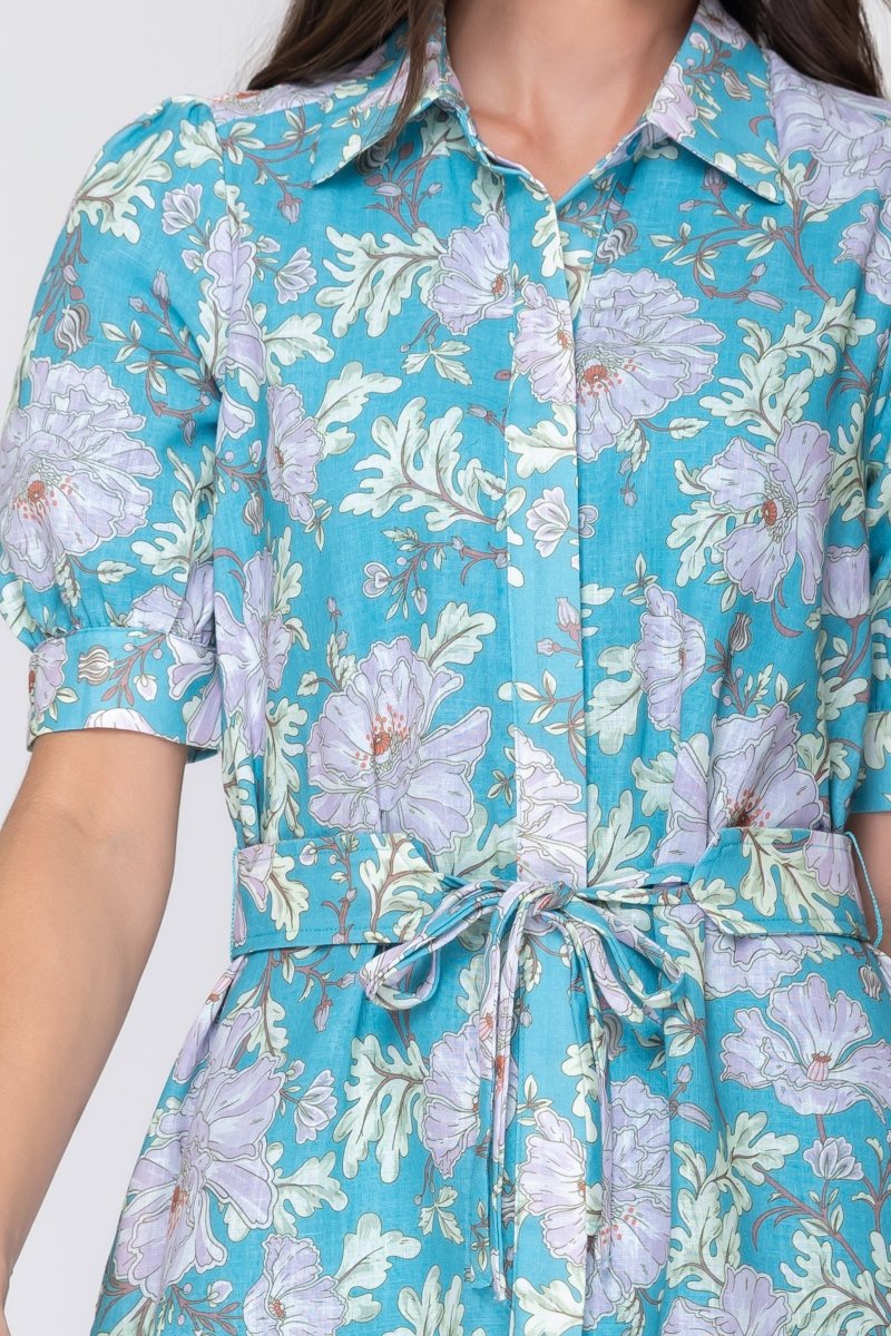 Esme Dress Short Sleeve (Teal Flower) 36&quot; - Dress - Yakira Bella