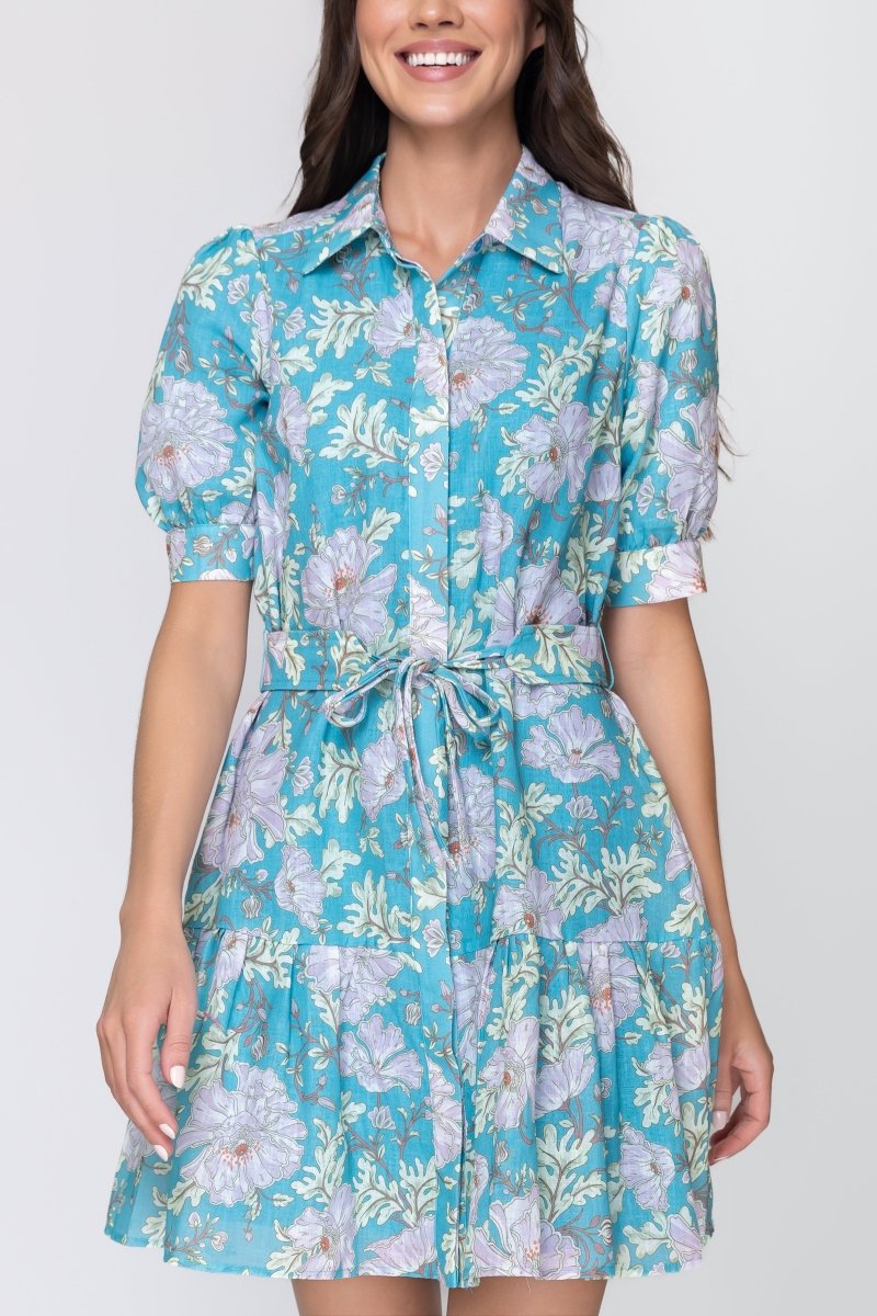 Esme Dress Short Sleeve (Teal Flower) 36" - Dress - Yakira Bella