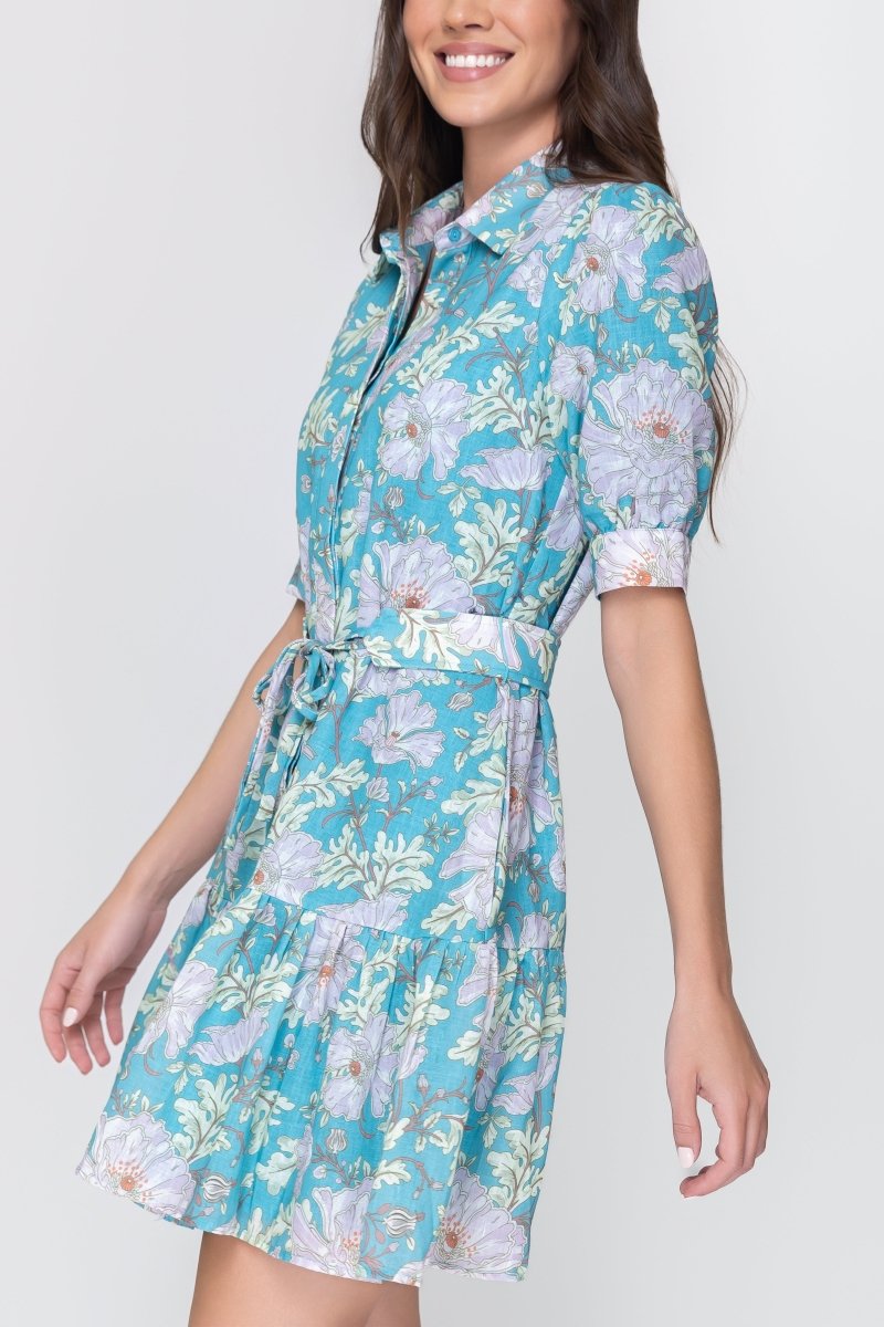 Esme Dress Short Sleeve (Teal Flower) 36&quot; - Dress - Yakira Bella