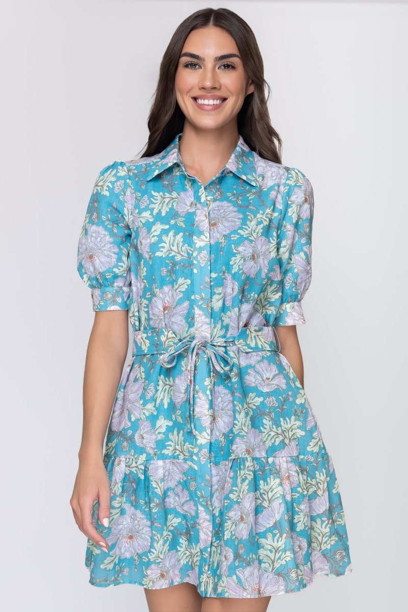 Esme Dress Short Sleeve (Teal Flower) 36" - Dress - Yakira Bella