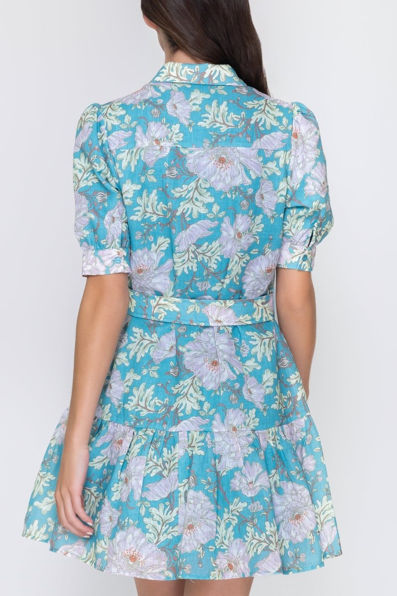 Esme Dress Short Sleeve (Teal Flower) 36&quot; - Dress - Yakira Bella
