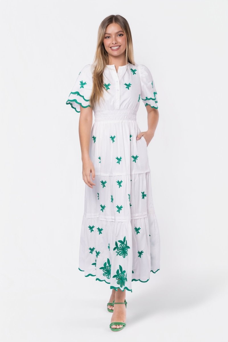 Estelle Dress (White Green) - Dress - Yakira Bella