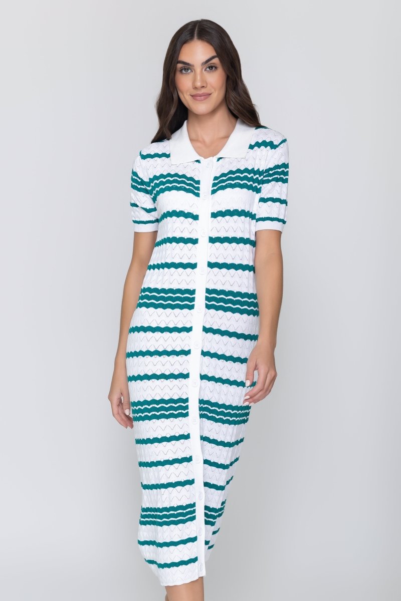 EVELYN DRESS (WHITE/GREEN) - Dress - Yakira Bella