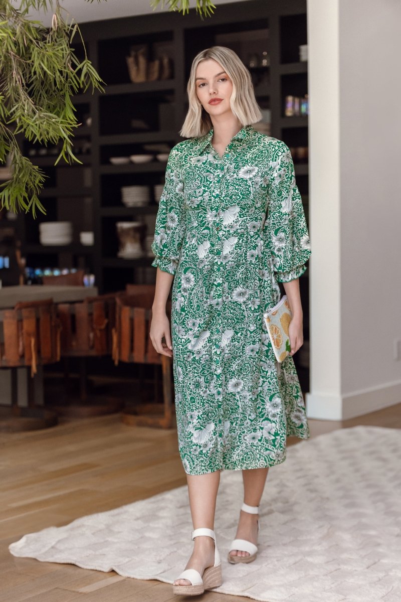 GABRIELLA DRESS (GREEN PATTERN) - Dress - Yakira Bella