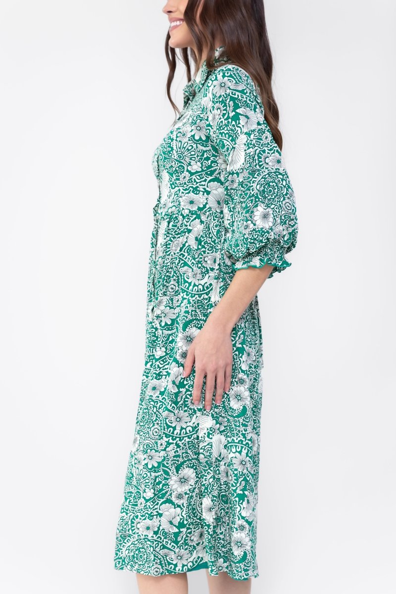 GABRIELLA DRESS (GREEN PATTERN) - Dress - Yakira Bella