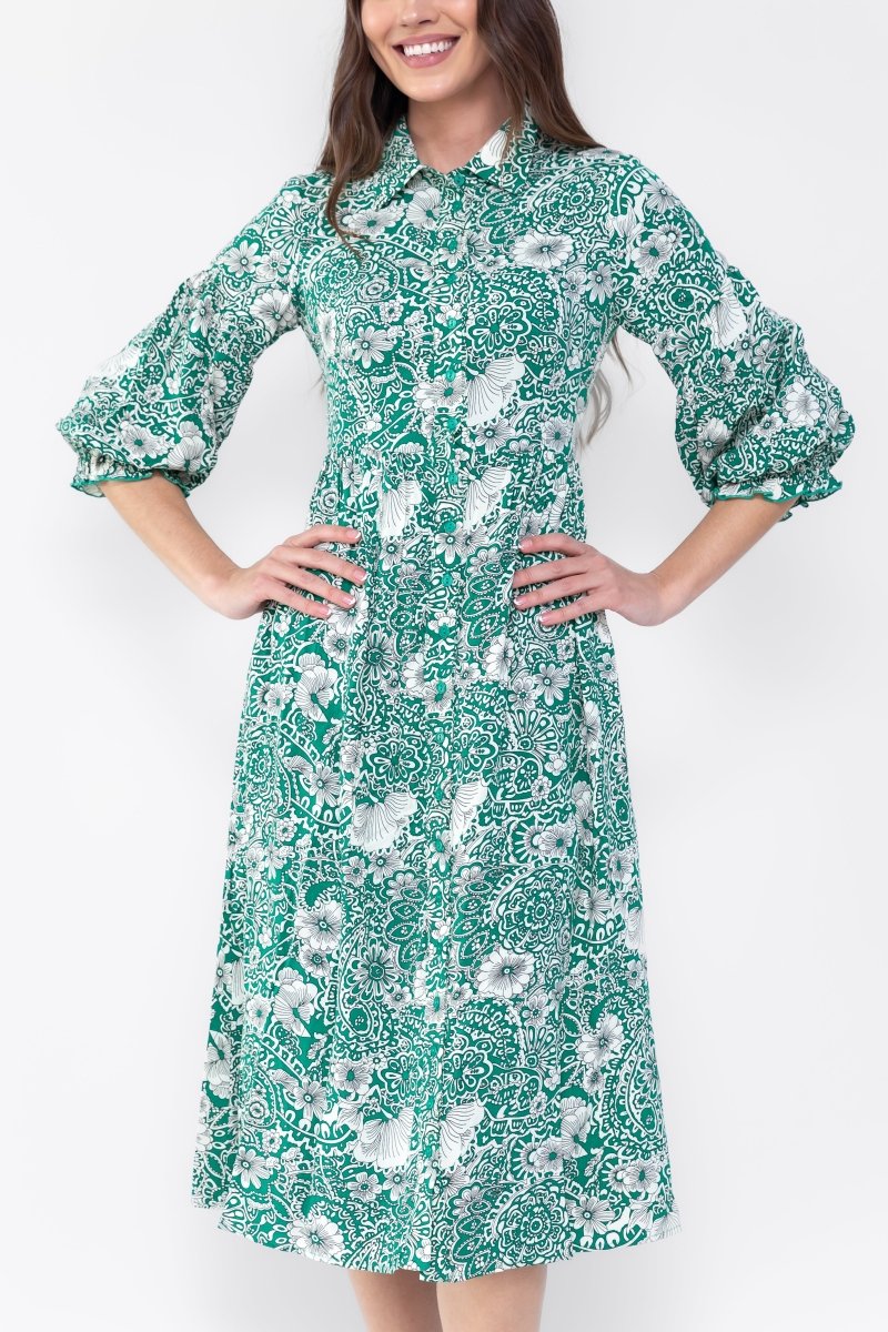 GABRIELLA DRESS (GREEN PATTERN) - Dress - Yakira Bella