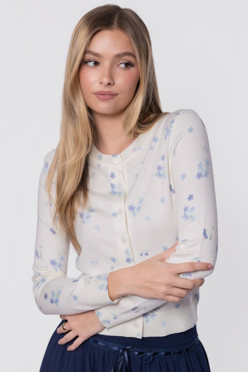 Gabrielle Cardigan (White/Blue) - Top - Yakira Bella