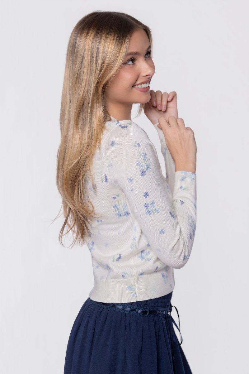 Gabrielle Cardigan (White/Blue) - Top - Yakira Bella