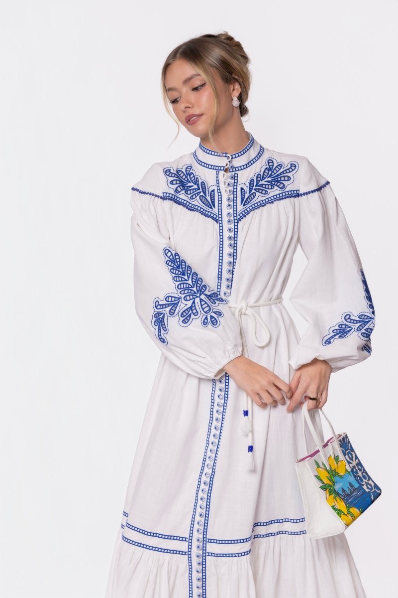 Hailey Dress (White Blue) - Dress - Yakira Bella