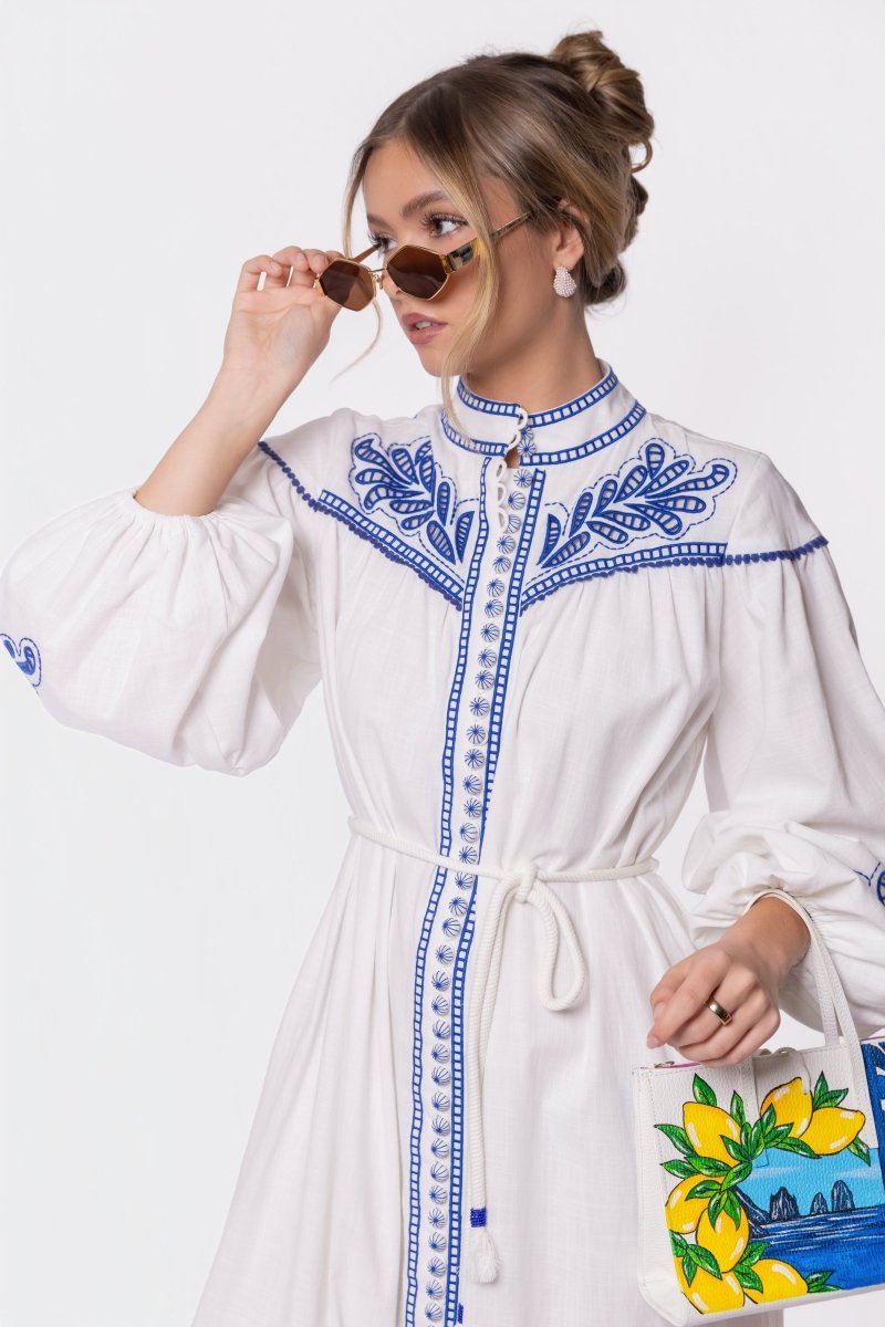Hailey Dress (White Blue) - Dress - Yakira Bella