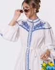 Hailey Dress (White Blue) - Dress - Yakira Bella