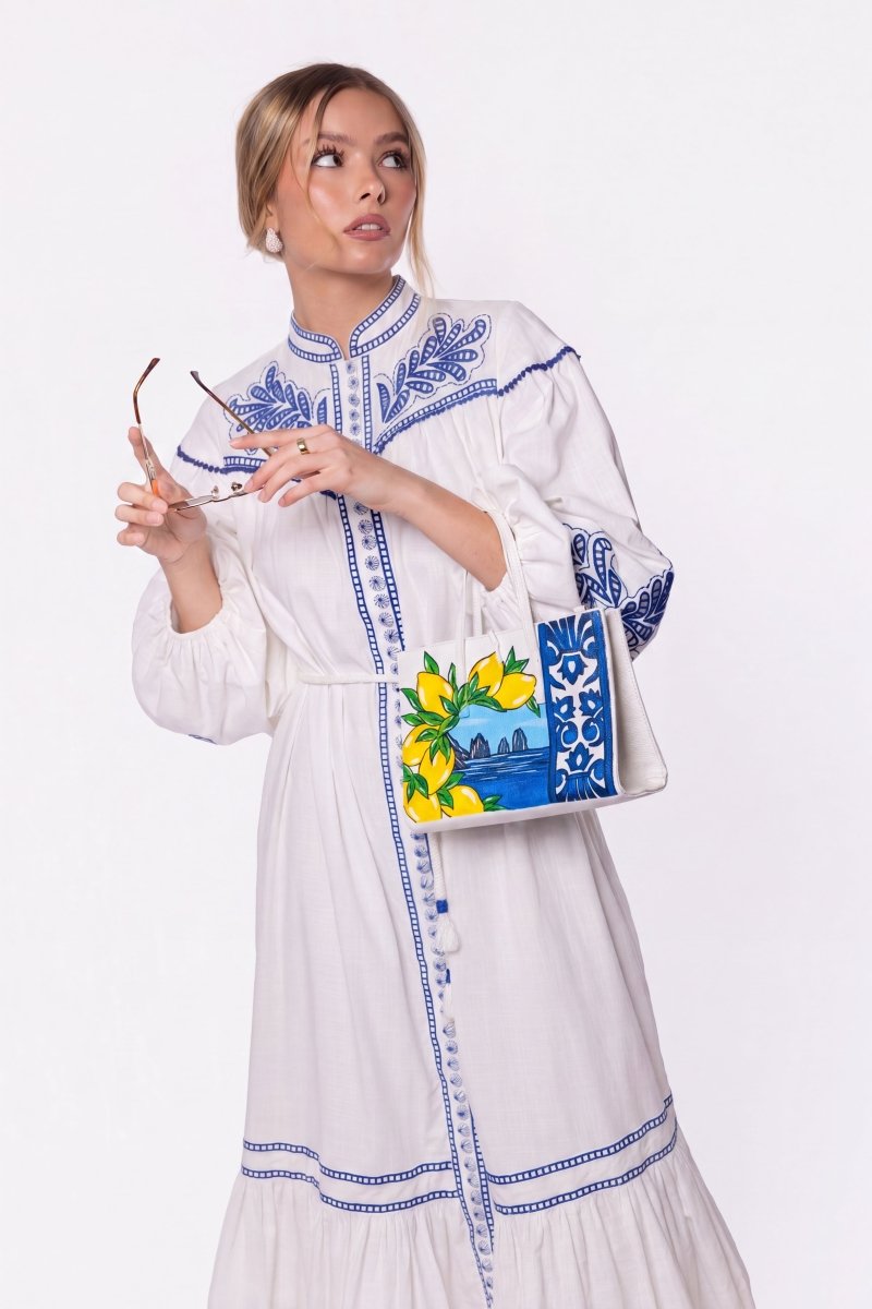 Hailey Dress (White Blue) - Dress - Yakira Bella
