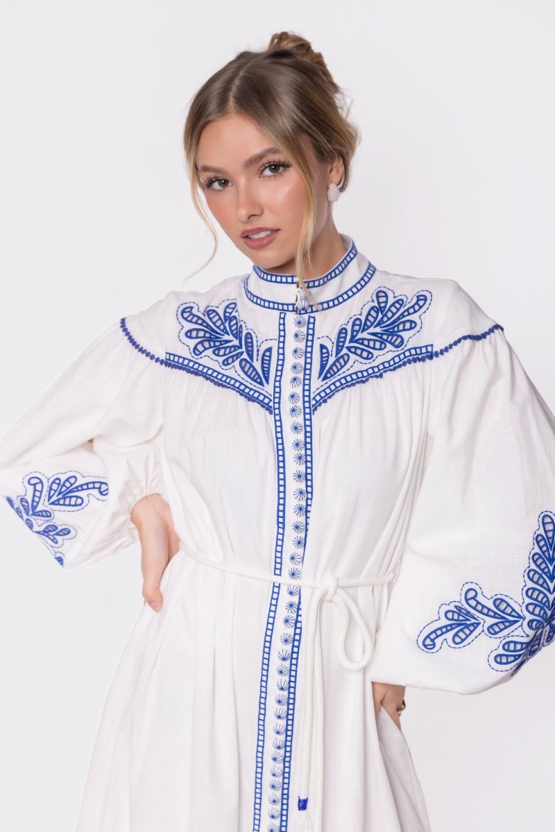 Hailey Dress (White Blue) - Dress - Yakira Bella